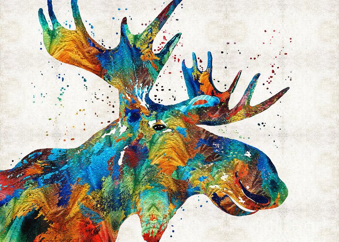 Moose Greeting Card featuring the painting Colorful Moose Art - Confetti - By Sharon Cummings by Sharon Cummings