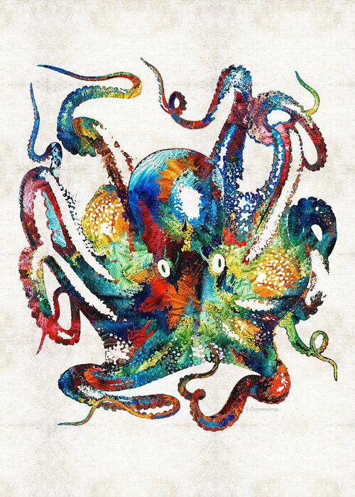 Octopus Greeting Card featuring the painting Colorful Octopus Art by Sharon Cummings by Sharon Cummings
