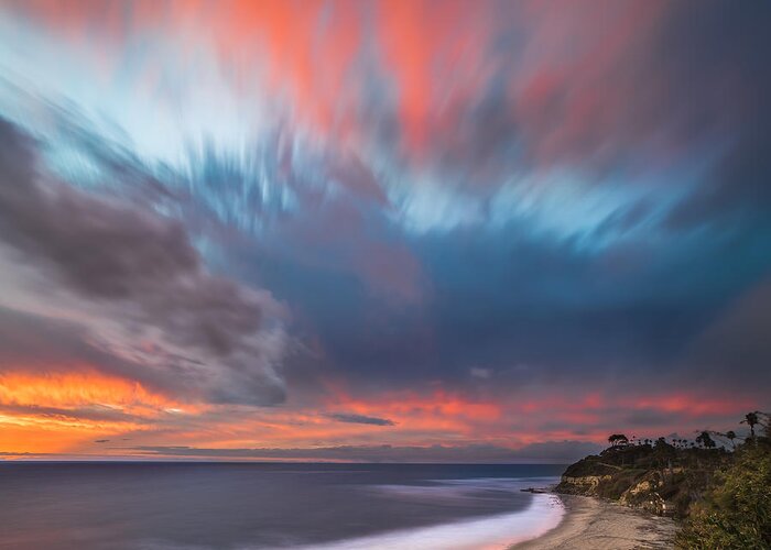 California; Long Exposure; Ocean; Reflection; San Diego; Sand; Sunset; Sun; Clouds; Waves Greeting Card featuring the photograph Colorful Swamis Sunset - Square by Larry Marshall
