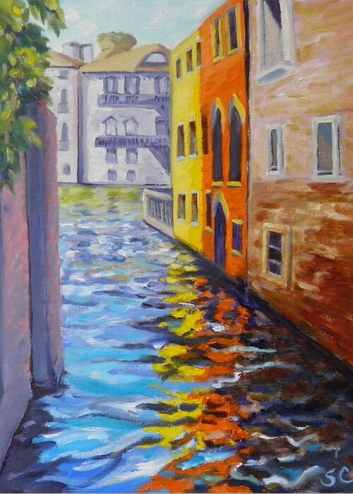 Canal Greeting Card featuring the painting Colors on the Canal by Sharon Casavant