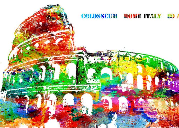 Fine Art Print Greeting Card featuring the digital art Colosseum Rome Italy by Patricia Lintner