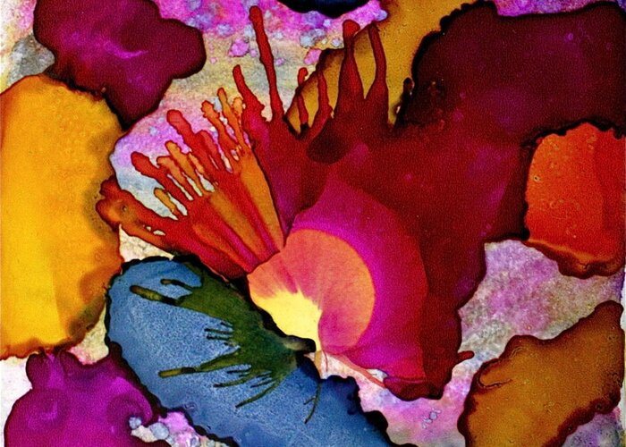 Alcohol Ink Greeting Card featuring the painting Colour Upon Us 15 by Eli Tynan