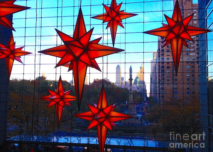 Lights Greeting Card featuring the photograph Columbus Circle Joy by Beth Saffer
