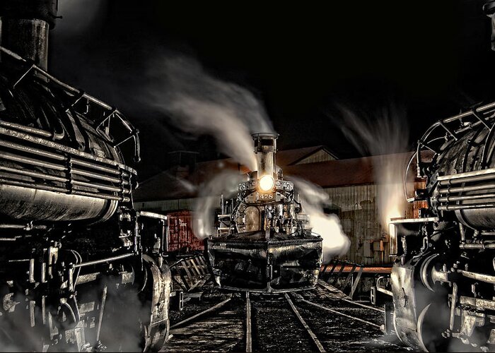Steam Train Photographs Greeting Card featuring the photograph Coming In Tonight by Ken Smith
