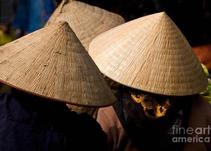 Vietnamese Greeting Card featuring the photograph Conical Hats by Rick Piper Photography