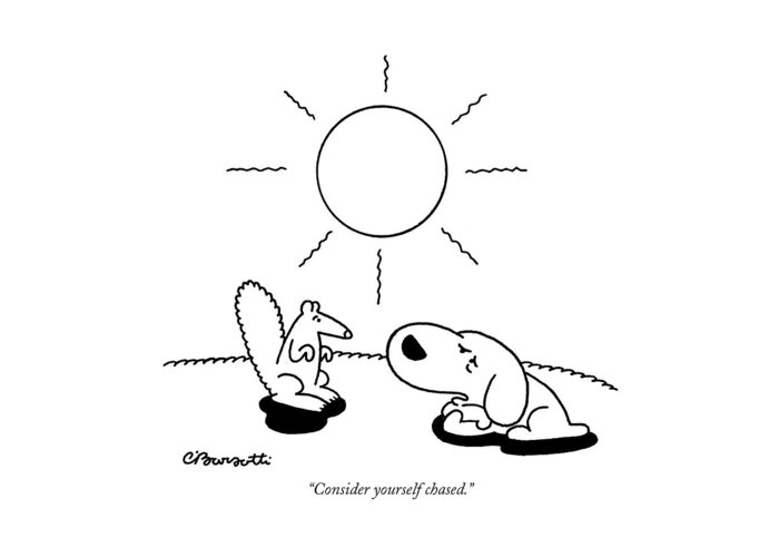 Dogs - General Greeting Card featuring the drawing Consider Yourself Chased by Charles Barsotti