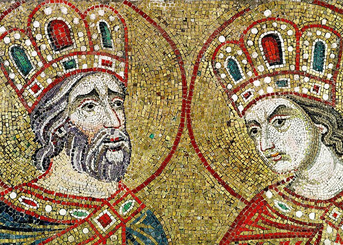 Constantin Et Helene Greeting Card featuring the photograph Constantine The Great 270-337 And St. Helena Mosaic by Veneto-Byzantine School
