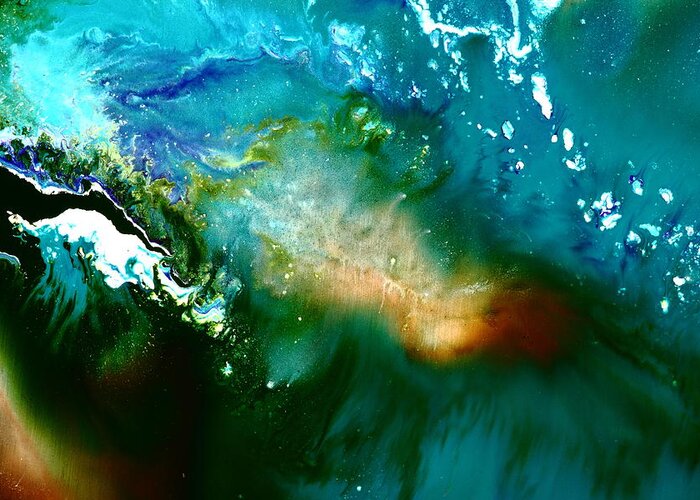 Contemporary Greeting Card featuring the painting Contemporary fluid abstract art Underwater Soundwaves by Serg Wiaderny