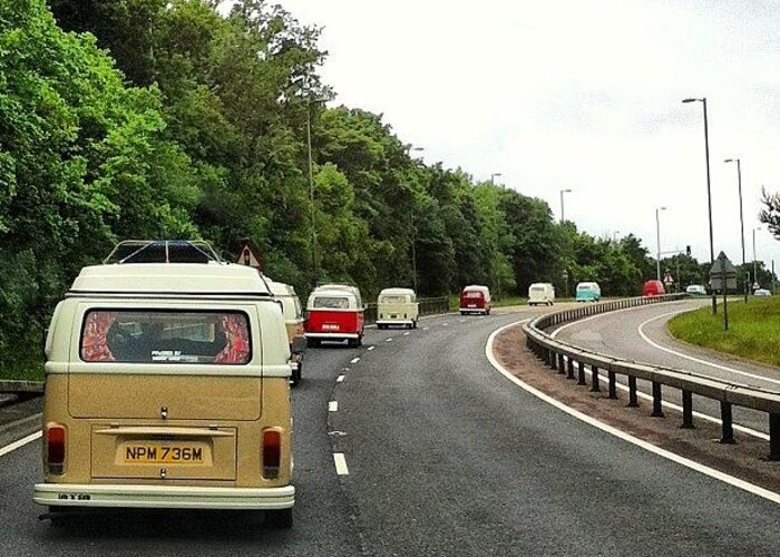 Summer Greeting Card featuring the photograph Convoy To The #camper&busshow At by Jimmy Lindsay