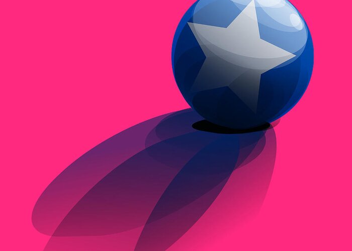 Pink Greeting Card featuring the digital art Blue Ball decorated with star pink background by Vintage Collectables
