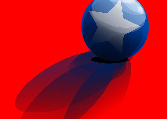 Red Greeting Card featuring the digital art Blue Ball decorated with star red background by Vintage Collectables