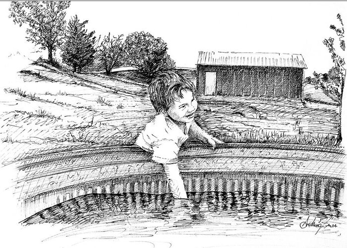 Ink Greeting Card featuring the drawing Cool Water by Arthur Fix