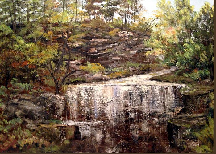 Waterfall Greeting Card featuring the painting Cool Waterfall by Dorothy Maier
