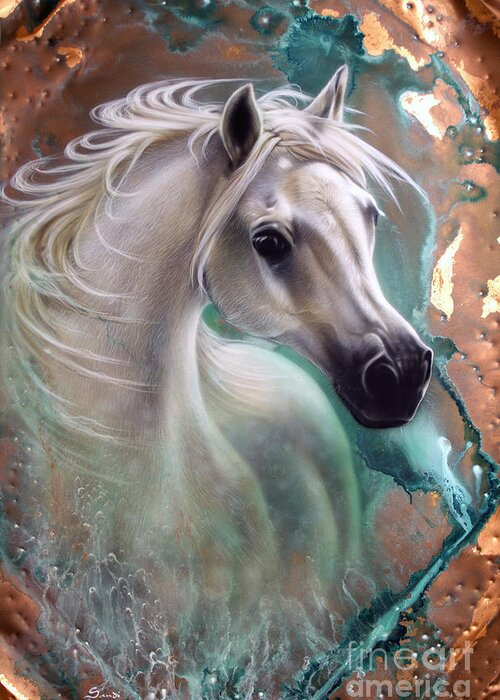 Copper Greeting Card featuring the painting Copper Grace - Horse by Sandi Baker