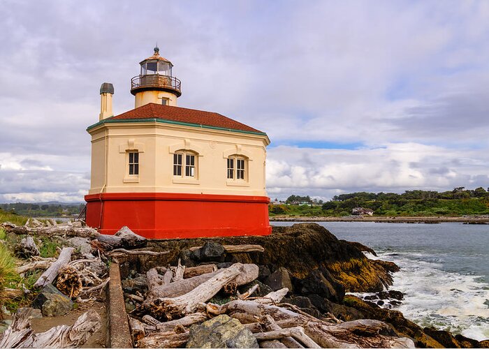 Bandon Greeting Card featuring the photograph Coquille River Lighthouse by John Trax