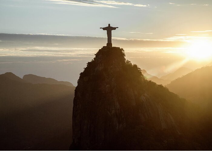 Majestic Greeting Card featuring the photograph Corcovado At Sunset, Rio De Janeiro by Christian Adams