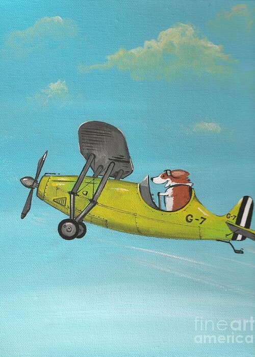 Print Greeting Card featuring the painting Corgi Aviator by Margaryta Yermolayeva