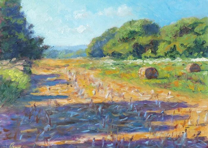 Impressionism Greeting Card featuring the painting Corn Stubble in Late July by Michael Camp