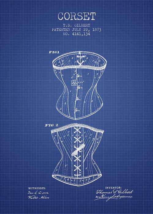 Corset Greeting Card featuring the digital art Corset patent from 1873 - Blueprint by Aged Pixel