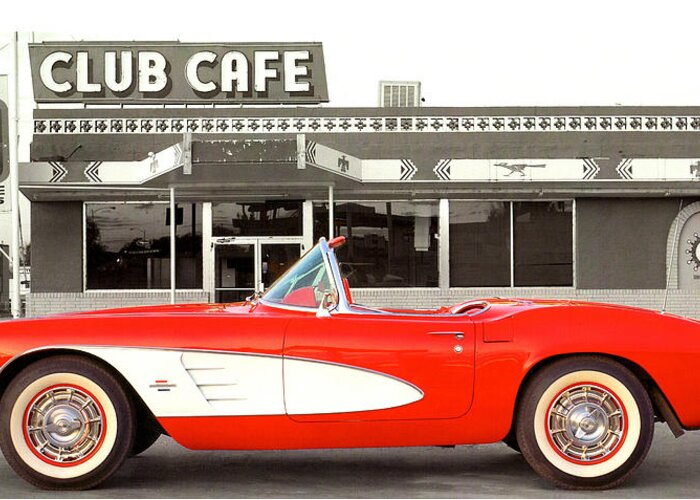 Corvette Club Cafe Greeting Card featuring the digital art Corvette Club Cafe by Unknown
