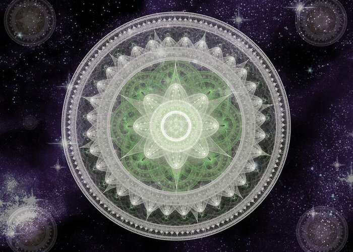 Corporate Greeting Card featuring the digital art Cosmic Medallions Earth by Shawn Dall