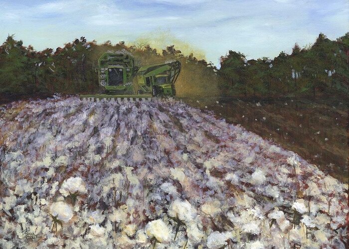 Cotton Greeting Card featuring the painting Cotton Field by Donna Tucker