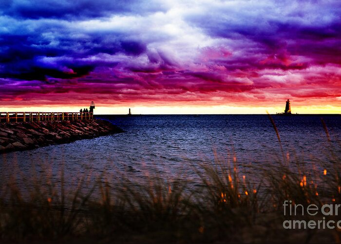 Ludington Greeting Card featuring the photograph Cottoncandy Skys by Randall Cogle
