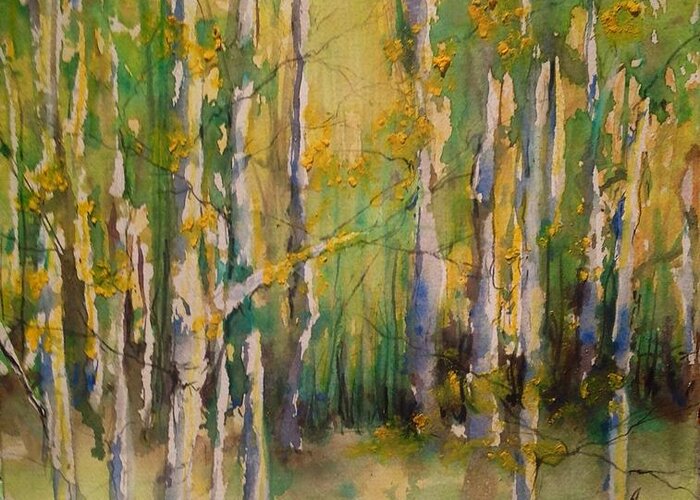 Cottonwood Trees Greeting Card featuring the painting Cottonwoods by Robin Miller-Bookhout
