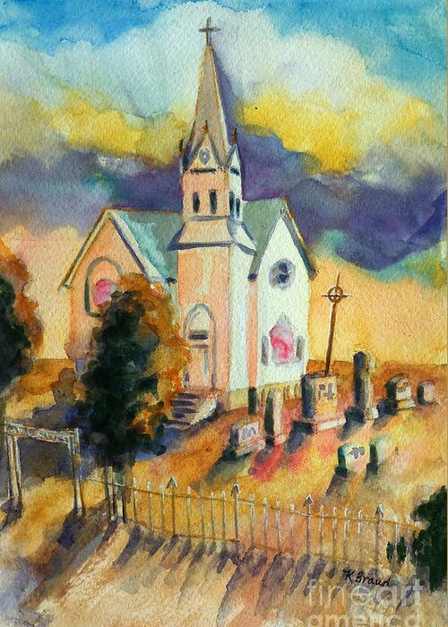 Paintings Greeting Card featuring the painting Country Church at Sunset by Kathy Braud