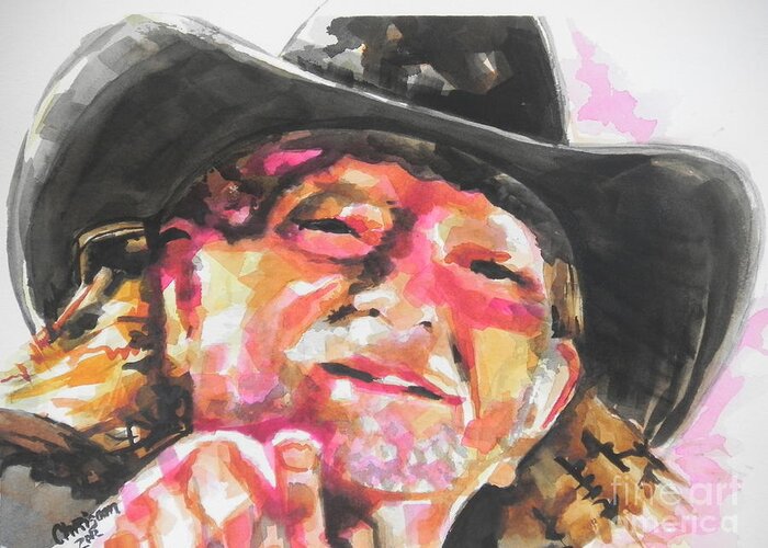 Watercolor Painting Greeting Card featuring the painting Country Music Artist...Willie Nelson by Chrisann Ellis