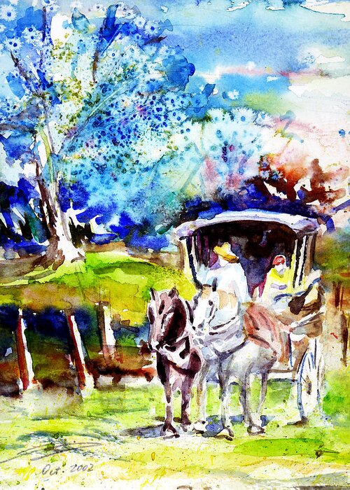 Watercolor Greeting Card featuring the painting Country Roads Take Me Home by Xueling Zou
