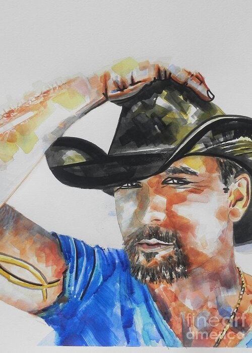 Watercolor Painting Greeting Card featuring the painting Country Singer Tim McGraw 02 by Chrisann Ellis