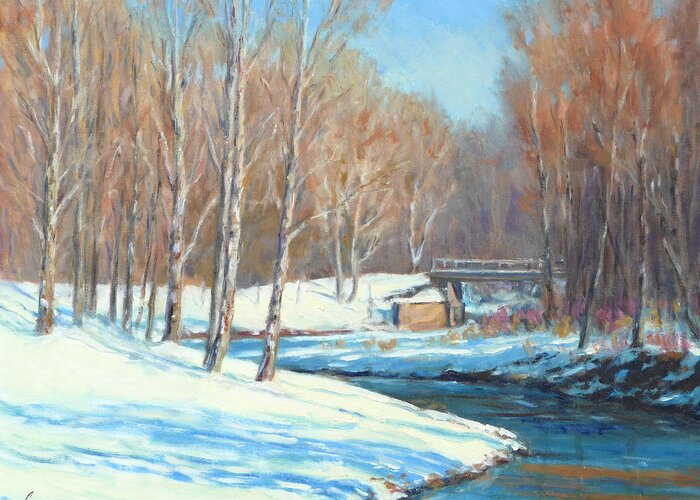 Landscape Greeting Card featuring the painting Country Snowfall by Michael Camp