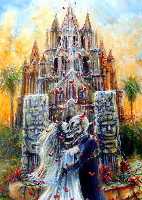 Day Of The Dead Greeting Card featuring the painting Couple in Love by Heather Calderon
