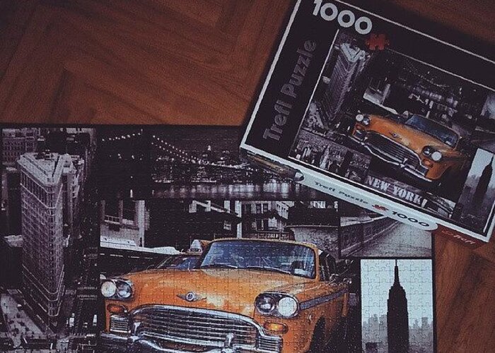 Taxi Greeting Card featuring the photograph #couple #night #game #puzzle #1000 by Edgaras Zagarajevas