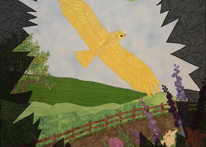 Bird Greeting Card featuring the tapestry - textile Courage is the Bird that Soars by Denise Hoag