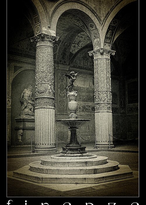 Courtyard Palazzo Becchio Greeting Card featuring the photograph Courtyard Fountain lomo by Weston Westmoreland