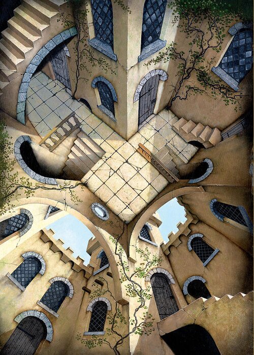 Impossible Greeting Card featuring the digital art Courtyard by MGL Meiklejohn Graphics Licensing