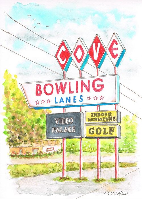 Nature Greeting Card featuring the painting Cove Bowling Lanes in Bamington - Massachusetts by Carlos G Groppa