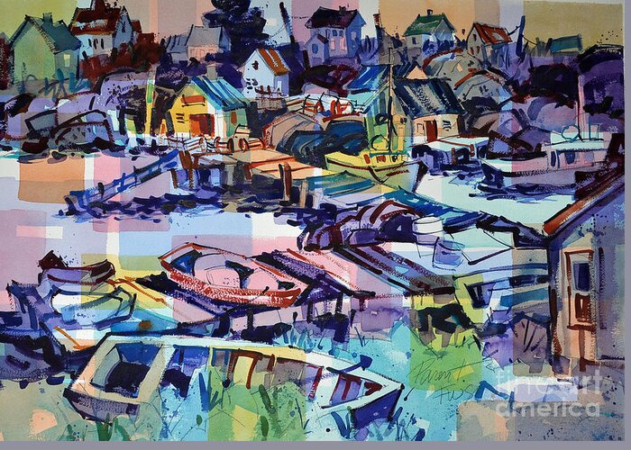 Canada Greeting Card featuring the painting Peggy's Cove Late Afternoon by Roger Parent