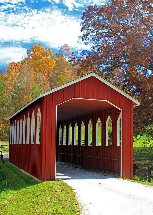 Red Covered Bridge Greeting Card featuring the photograph Covered Bridge by Jennifer Robin