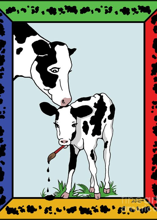 Cow Greeting Card featuring the digital art Cow Artist Cow Art II by Audra Lemke