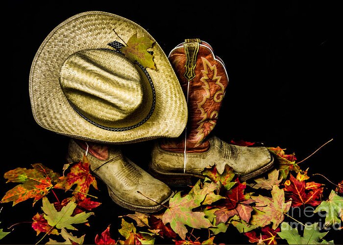 Cow Boots And Hat Greeting Card featuring the photograph Cow boots and hat by Gerald Kloss