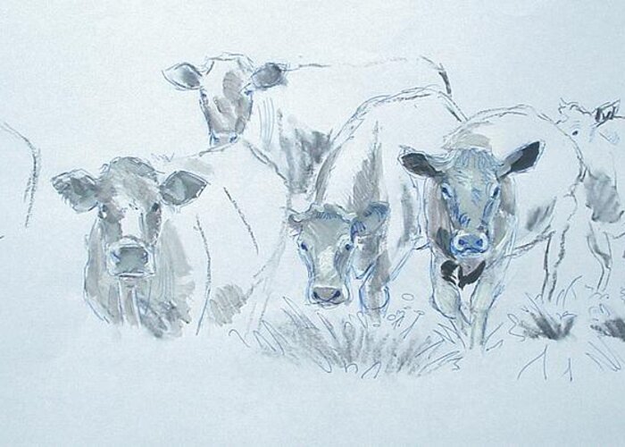 Cows Greeting Card featuring the painting Cow drawing by Mike Jory