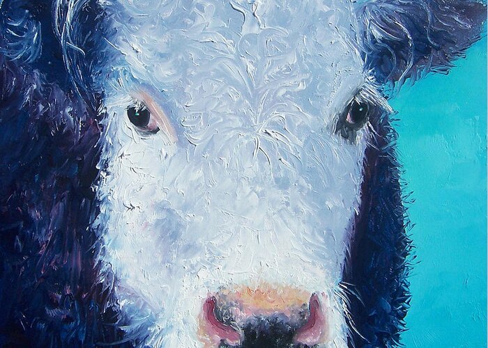 Cow Greeting Card featuring the painting Cow painting 'Camomile' by Jan Matson by Jan Matson