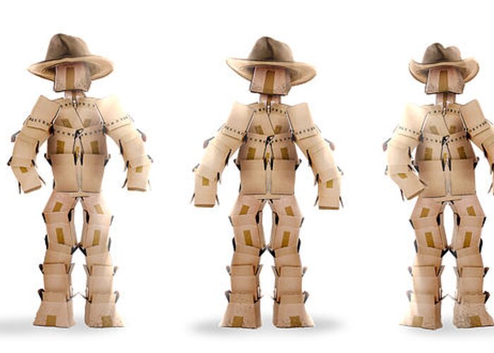  Cowboy Greeting Card featuring the photograph Cowboy box characters on white by Simon Bratt