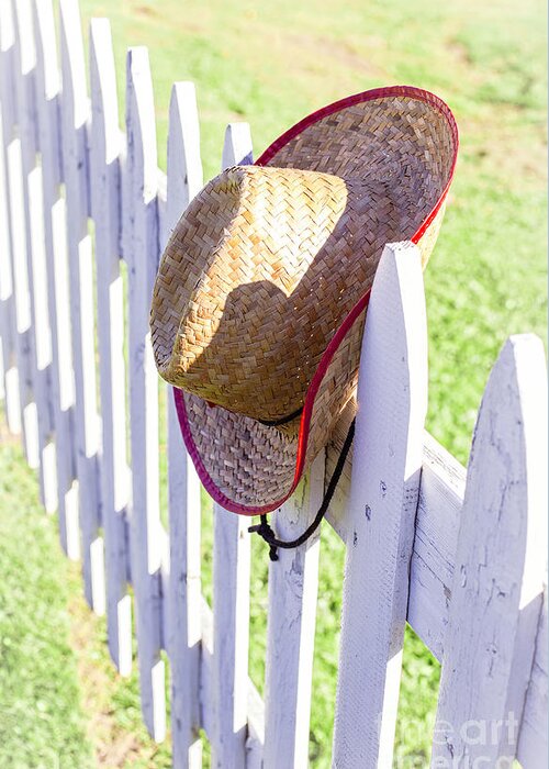 Picket Fence Greeting Card featuring the photograph Cowboy Hat On Picket Fence by Edward Fielding