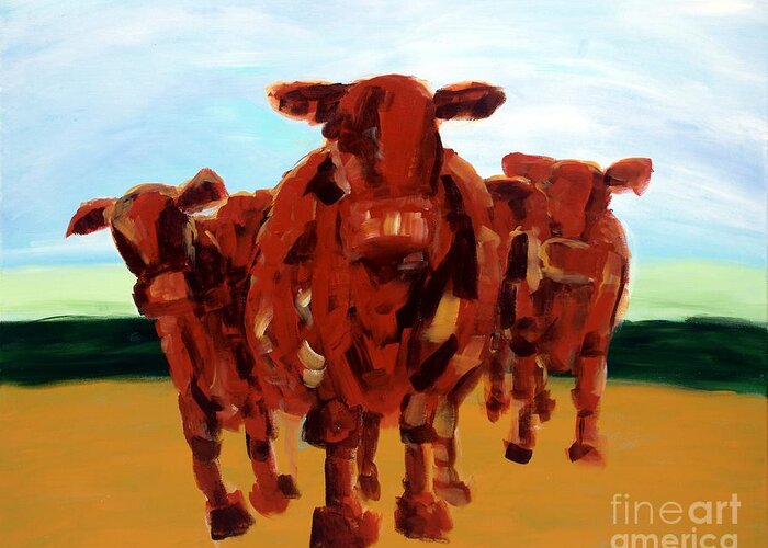 Abstract Landscape Paintings Greeting Card featuring the painting Cows by Lidija Ivanek - SiLa