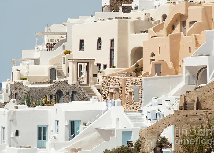 Santorini Greeting Card featuring the photograph Cozy Hotels by Aiolos Greek Collections