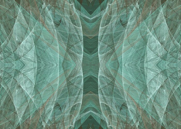 Abstract Greeting Card featuring the digital art Crashing Waves Of Green 2 - Panorama - Abstract - Fractal Art by Andee Design